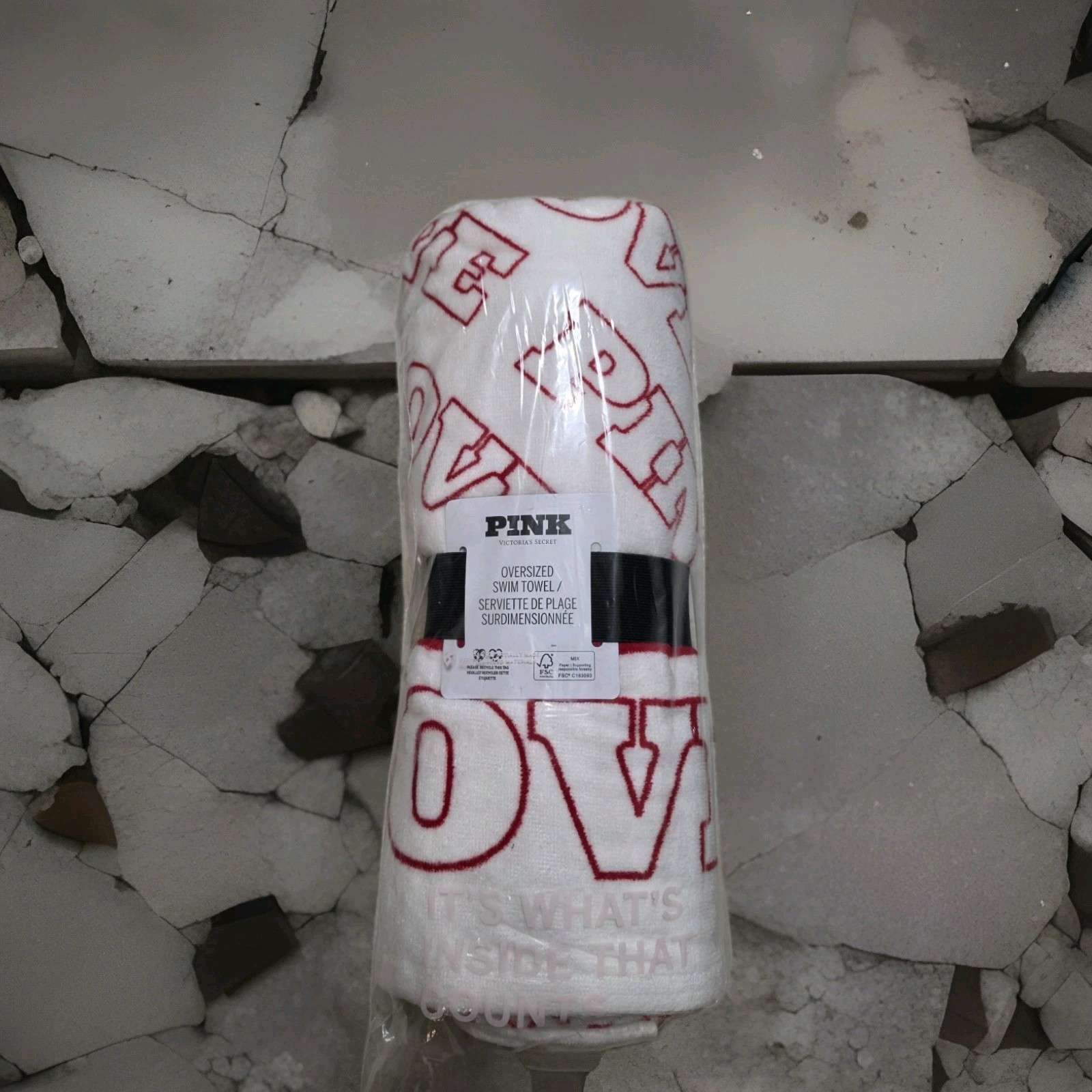 Victoria’s Secret PINK Love Pink Tote Bag & Towel Set White Red Logo Set