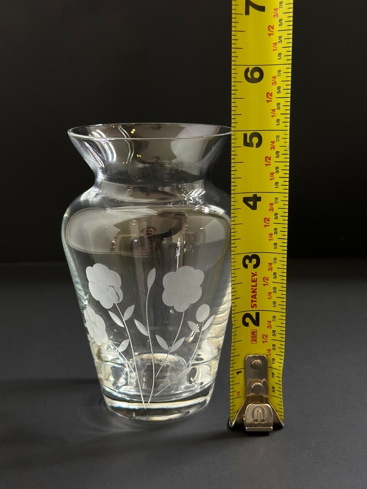 Lenox Clear Glass Vase Floral Etching 5"