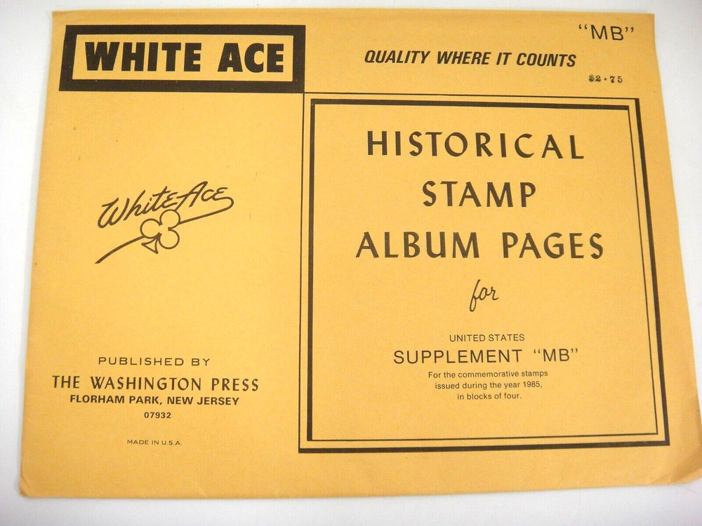 White Ace 1985 United States Commemorative Stamps in Blocks of 4 Supplement MB