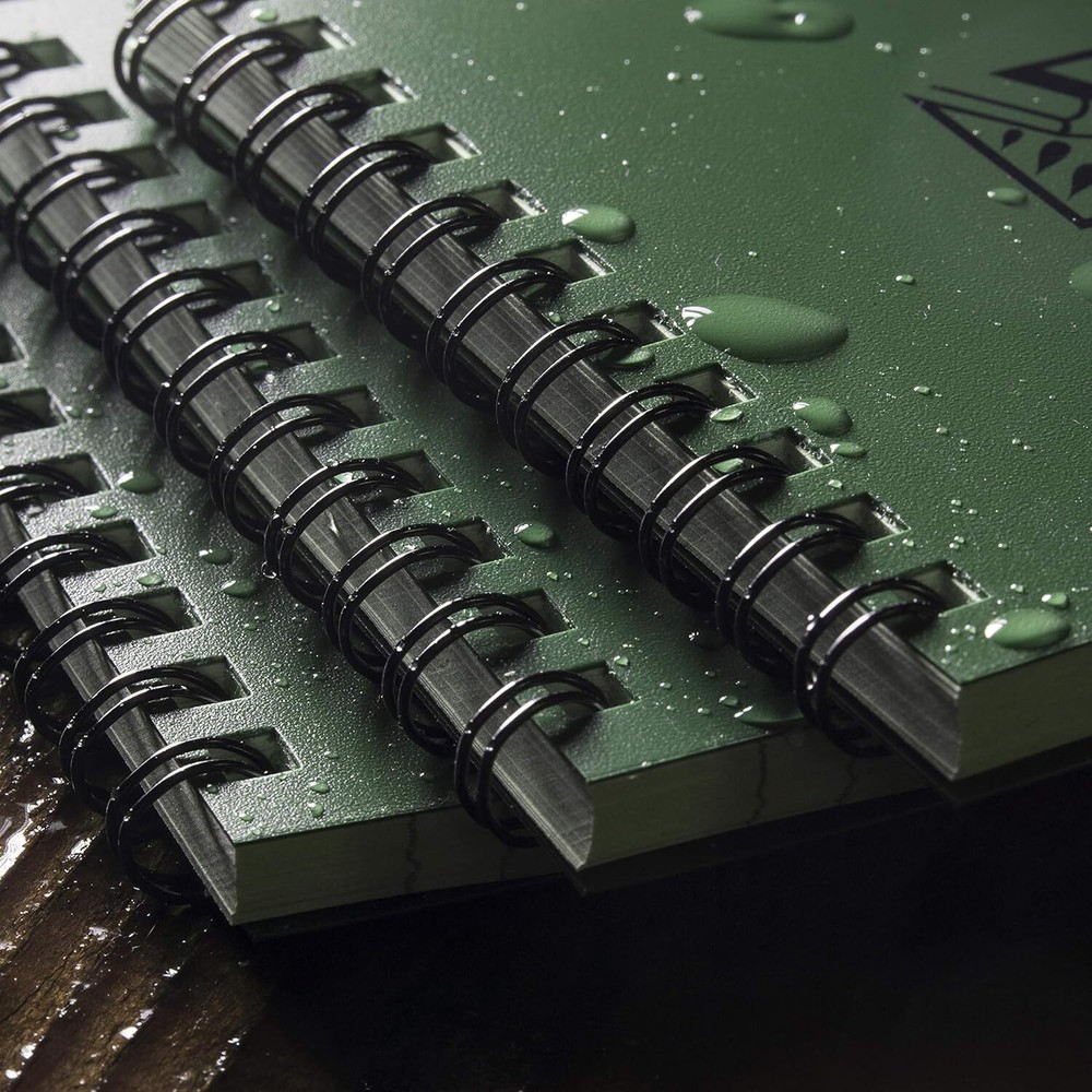 3 Pack Weatherproof Top Spiral Notebook, 4" X 6", Green Cover, Universal Pattern