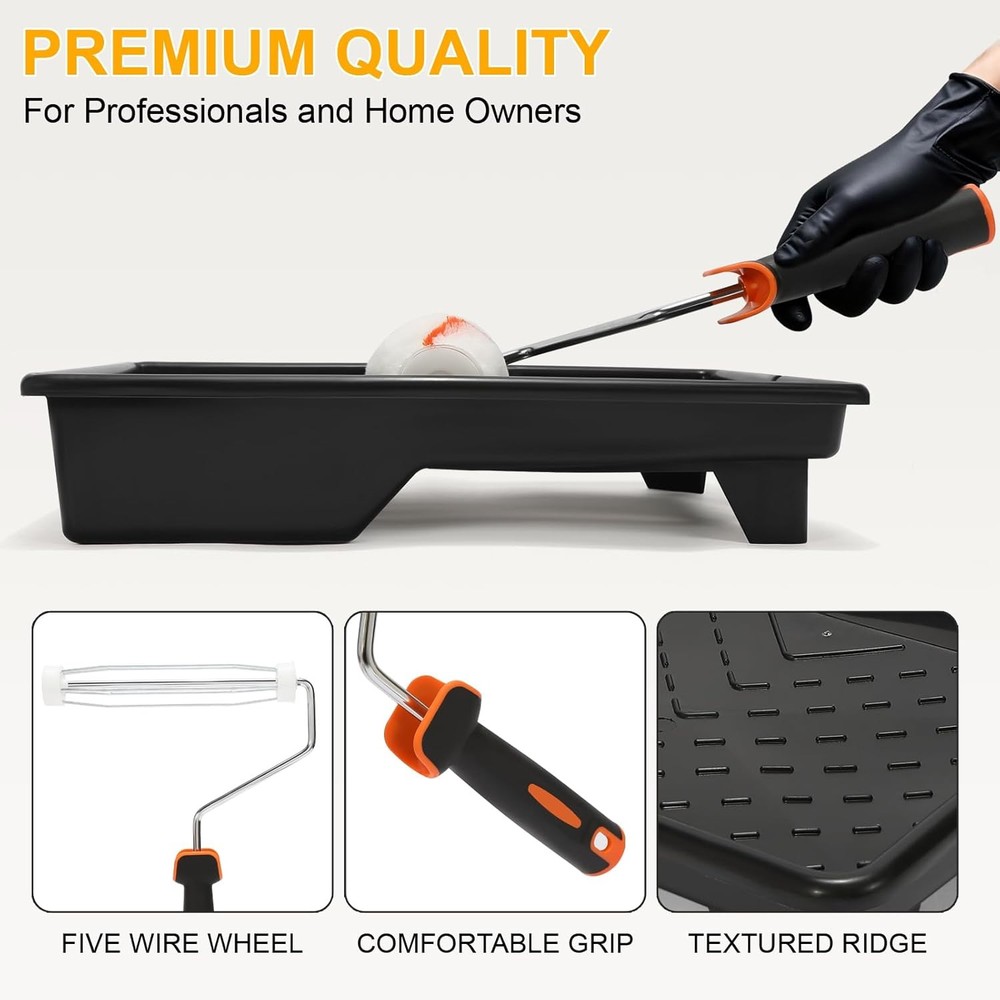 Paint Roller kit, Paint Roller Extension Pole 5ft,Paint Brushes,Paint Rollers 9"