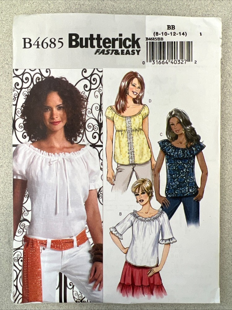 UNCUT Butterick B4685 Misses Pullover Tops with Variations (8-22) Sewing Pattern