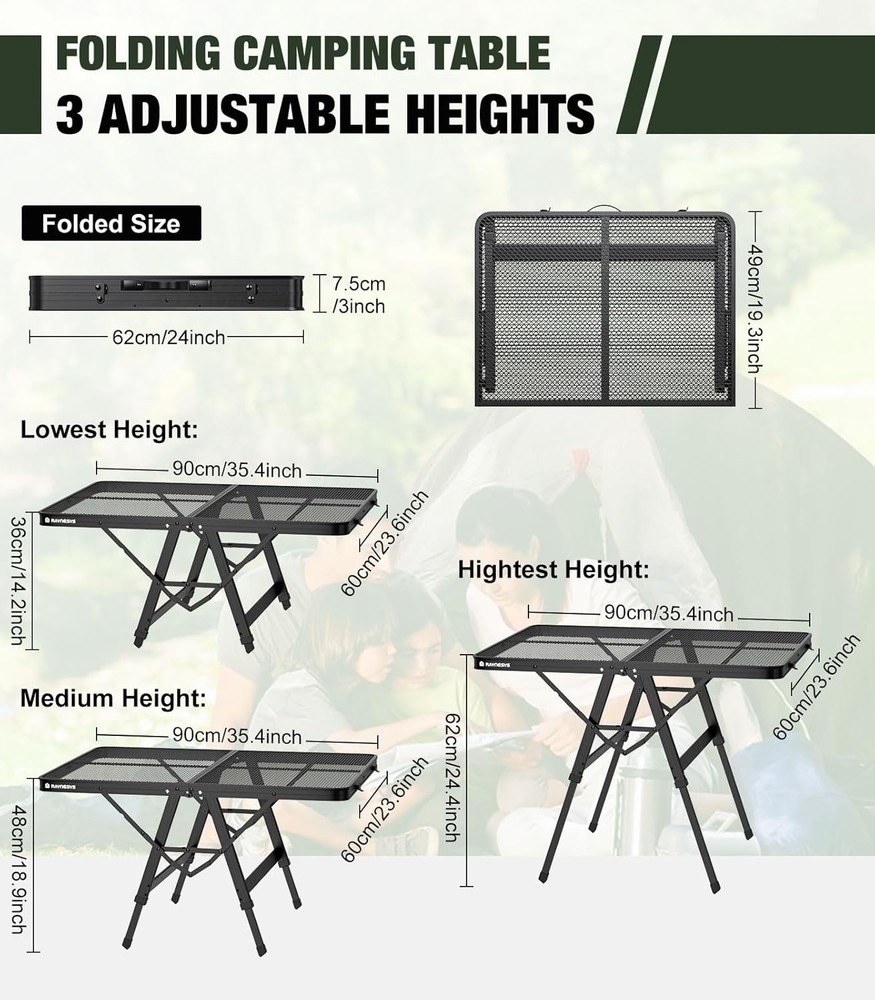 Foldable Grill Table W/ Mesh Desktop 200lbs 3Ft Portable Folding Table Height