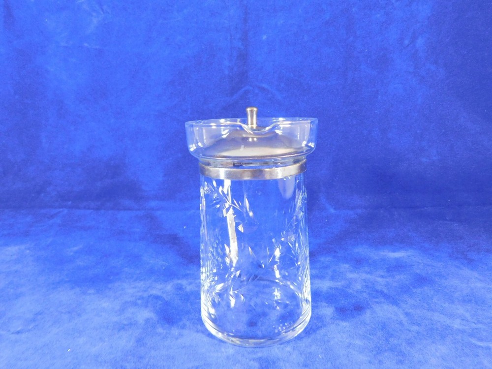 Vintage Crystal Etched Syrup Pitcher Silver Hand Made Handle
