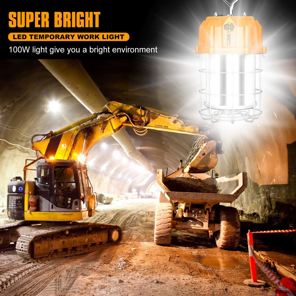LED Temporary Work Lights 100W 5000K Hanging Work Construction Lighting Fixtures