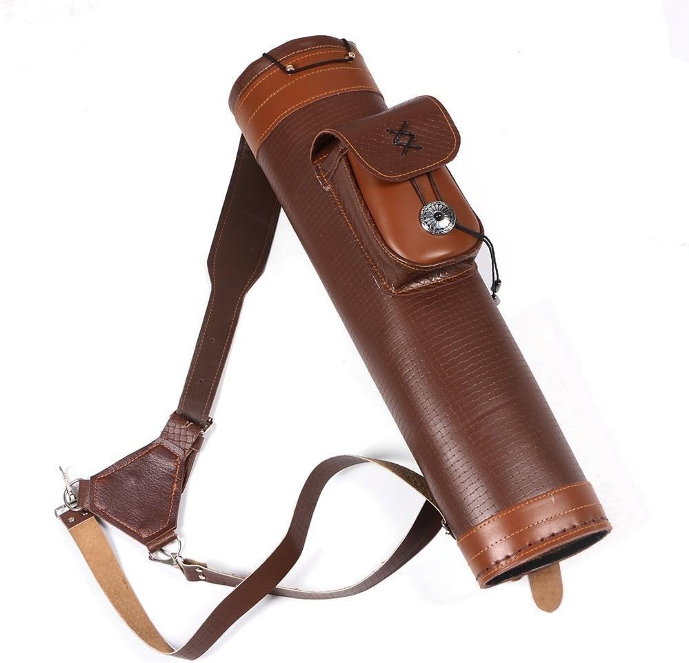 Handmade Leather Shoulder Back Holder w/ Large Pouch Adjustable Straps Brown