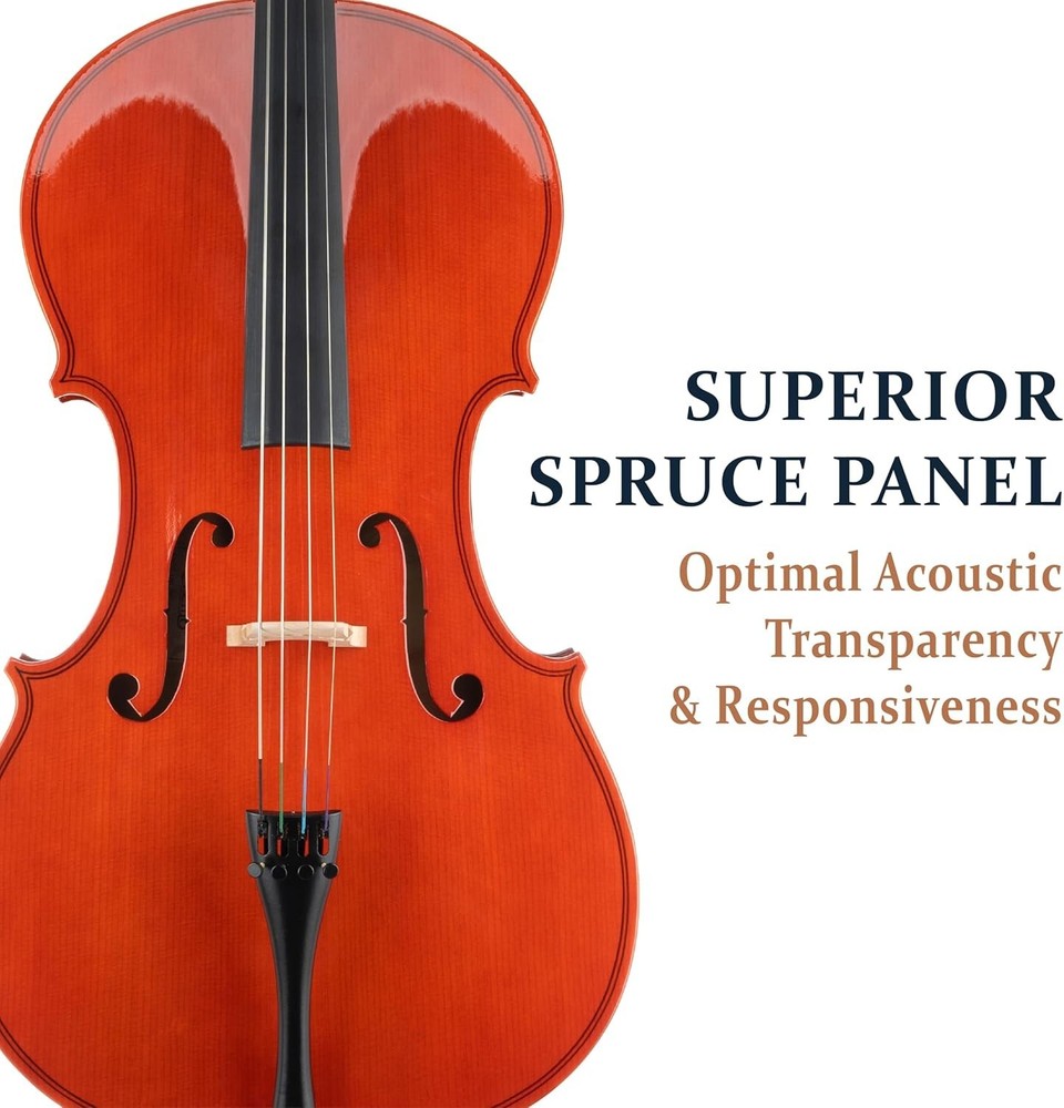 Elegant 4/4 Full Size Beginner Cello Set with Accessories - Effortless Learning