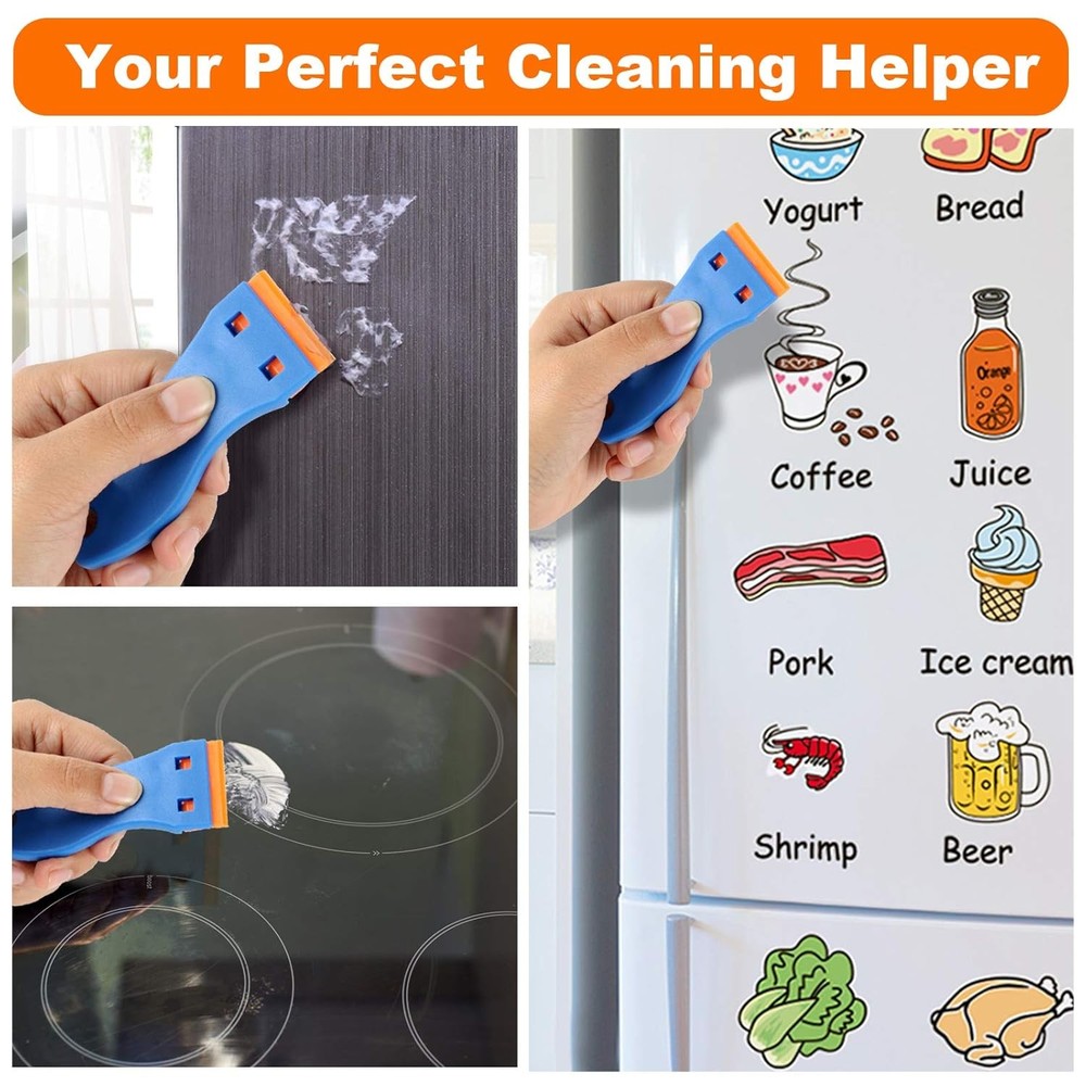 KUSUFEFI Plastic Razor Blade Scraper, 2PCS Scraper Tool with 60PCS Plastic Blade