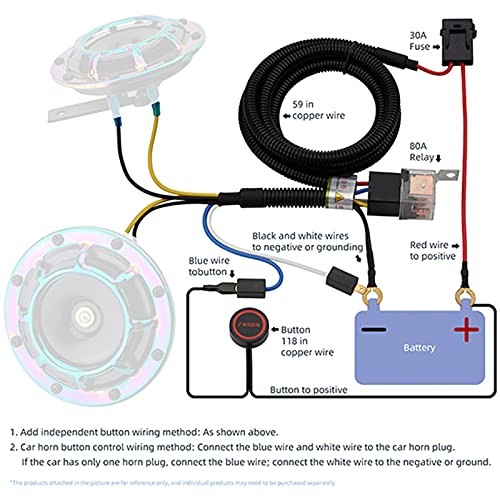 Horn Button Switch, Waterproof Train Horn Wiring Kit, flat button and wire