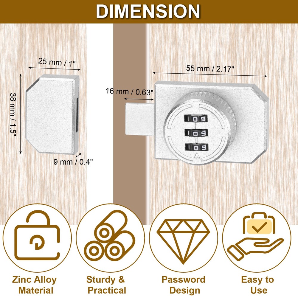 2 Pcs Adhesive Combination Cabinet Latch Keyless Password Lock with Glue Silver