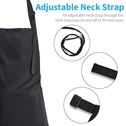 Adjustable Bib Apron, Waterproof, with 2 Pockets, Neck Strap and Extra 1pack