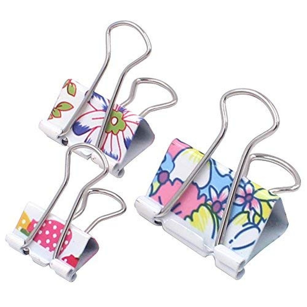 50 Pack Colorful Printed Binder Clips, Assorted Sizes (Floral)