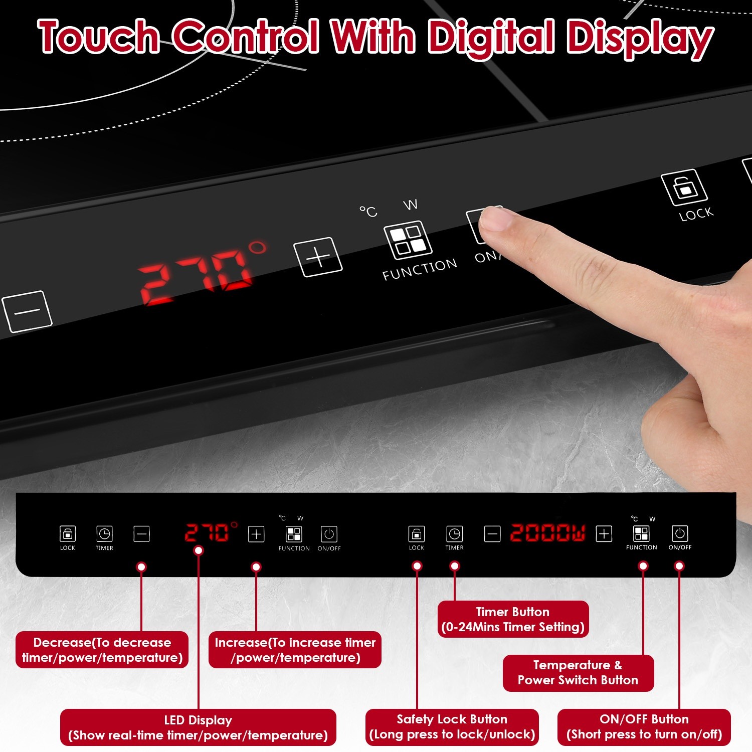 4000W Induction Cooktop Countertop Dual Cooker Burner Stove Hot Plate 9 Power