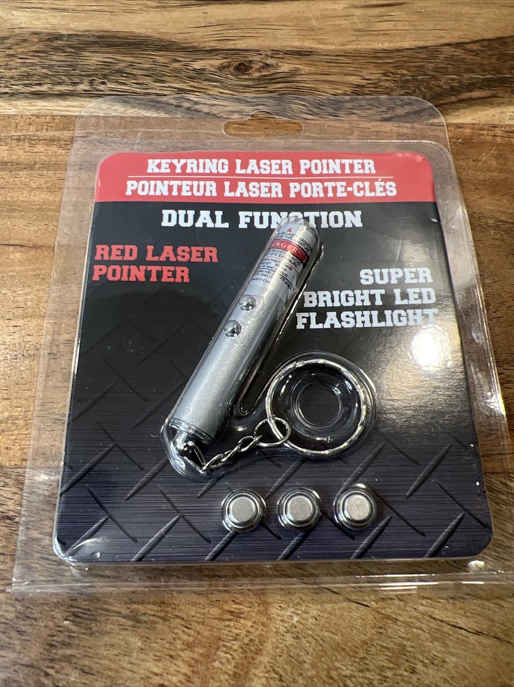 Dual Function Red Laser Pointer/Bright LED Flashlight with Keyring - 2 Count