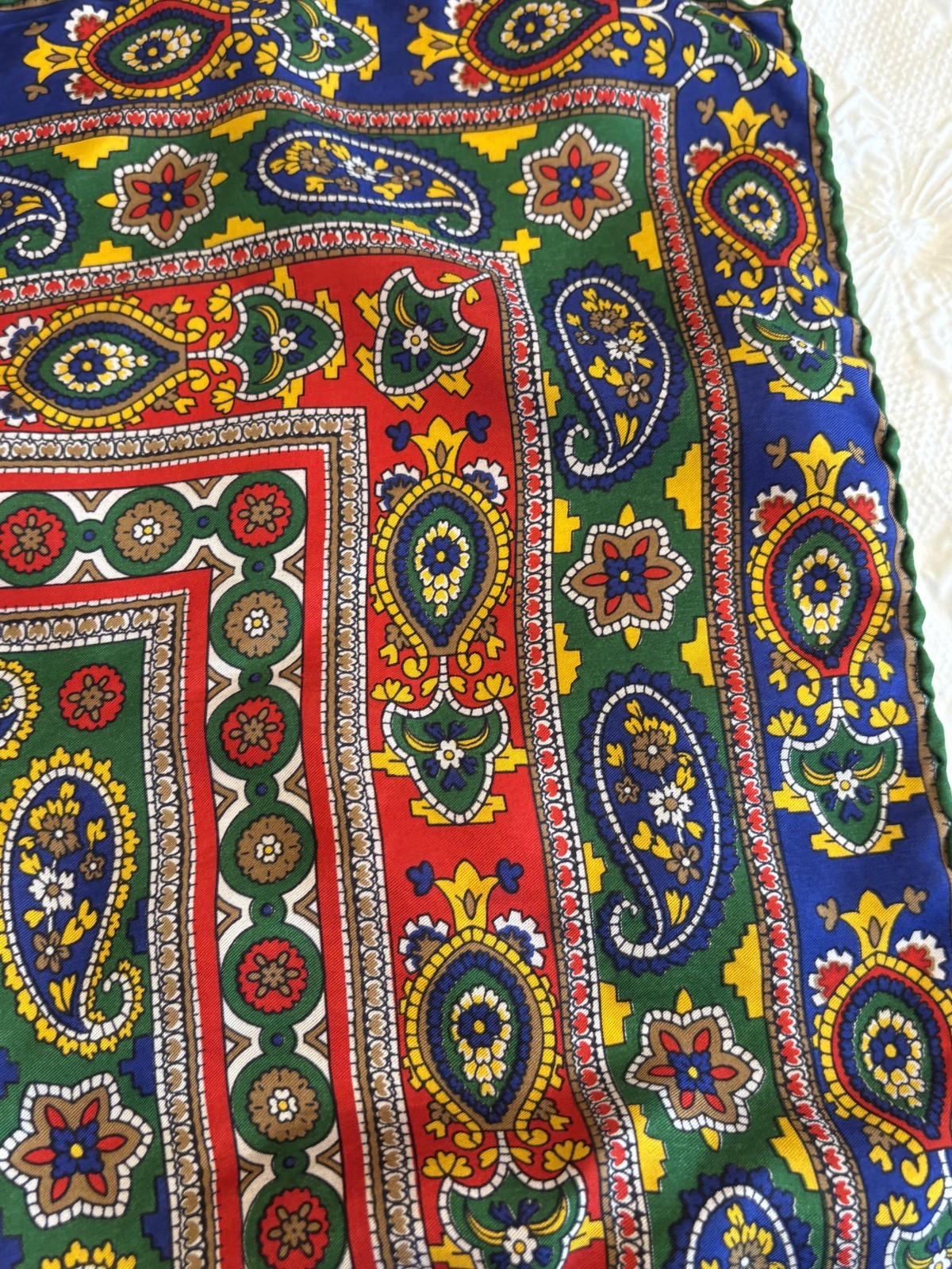 Vintage Scarf Square Hand Rolled Abstract Design Women's 22.5" x 22" Red Multi