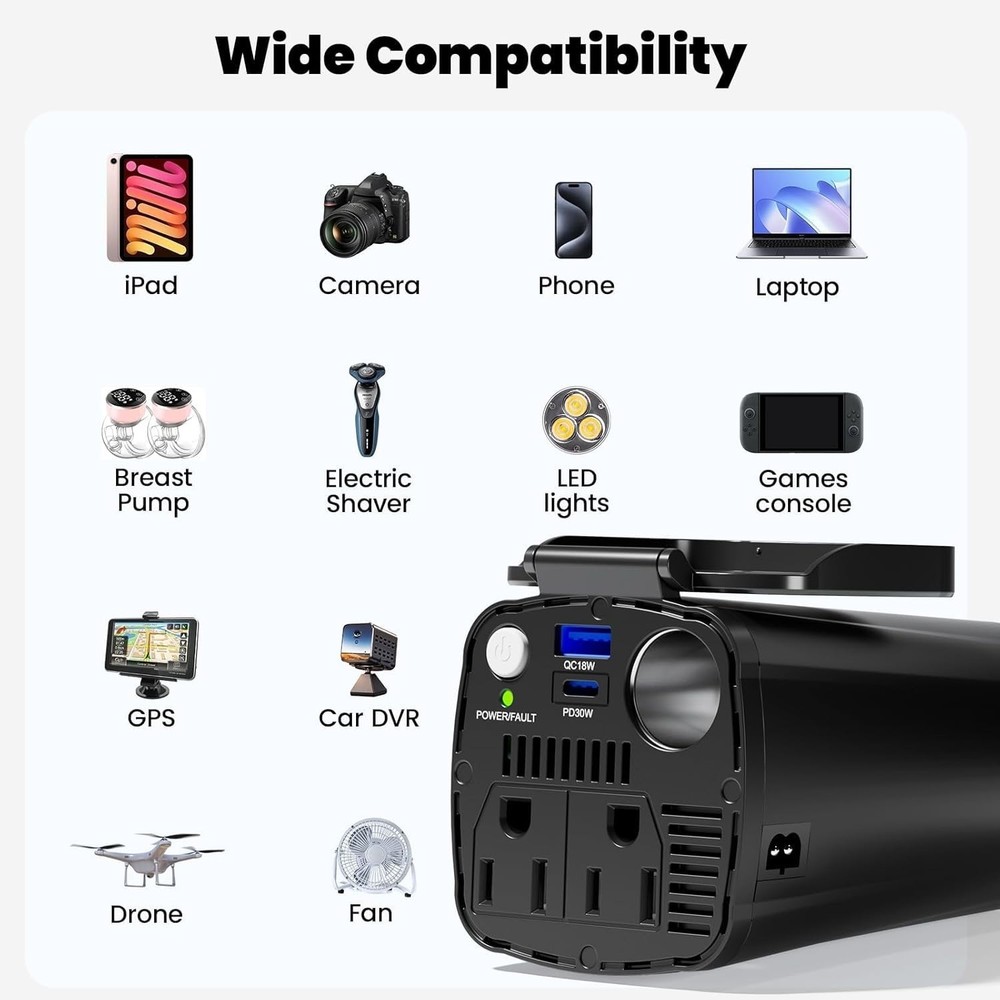 Portable 200W Car Plug Adapter with Fast Charging