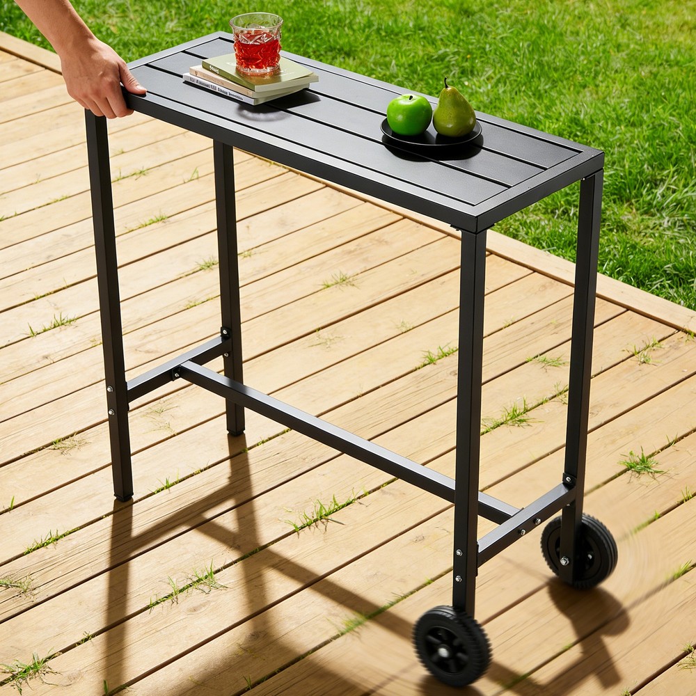 Outdoor Bar Table Rectangle Narrow Counter Height Table Bar Height Table Black
