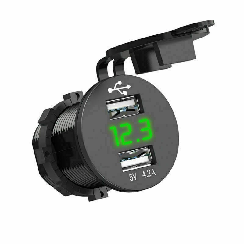 12V/24V Car Cigarette Lighter Socket Plug Dual USB Charger Adapter LED Voltmeter