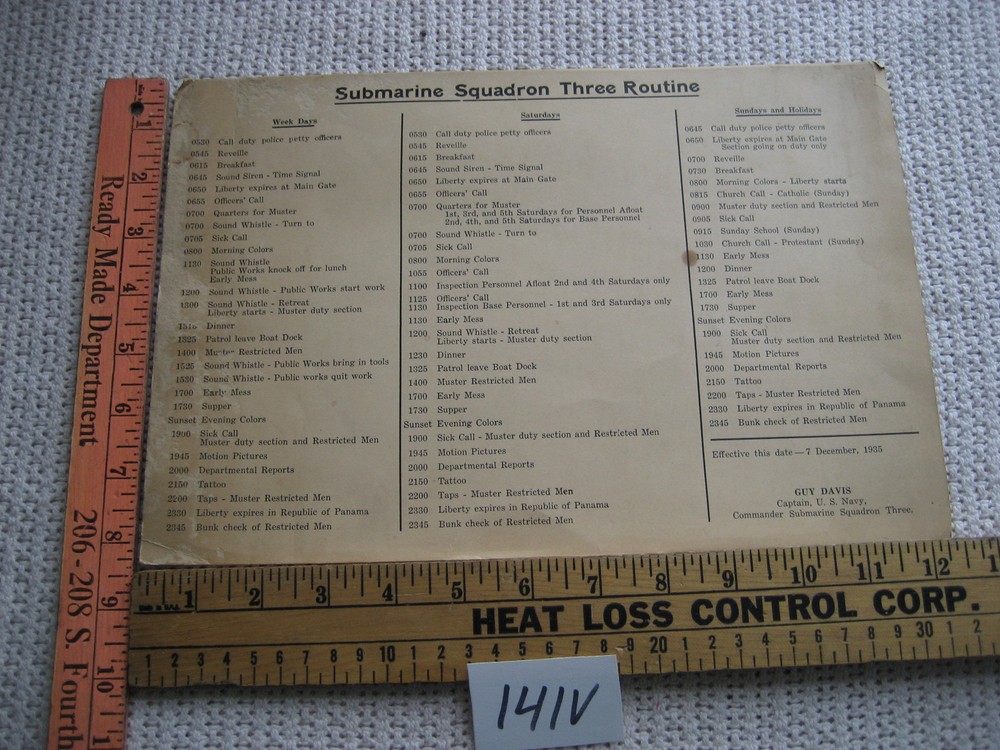 1935 SHIP SUBMARINE SQUADRON THREE ROUTINE COMMANDER CAPTAIN GUY DAVIS US NAVY