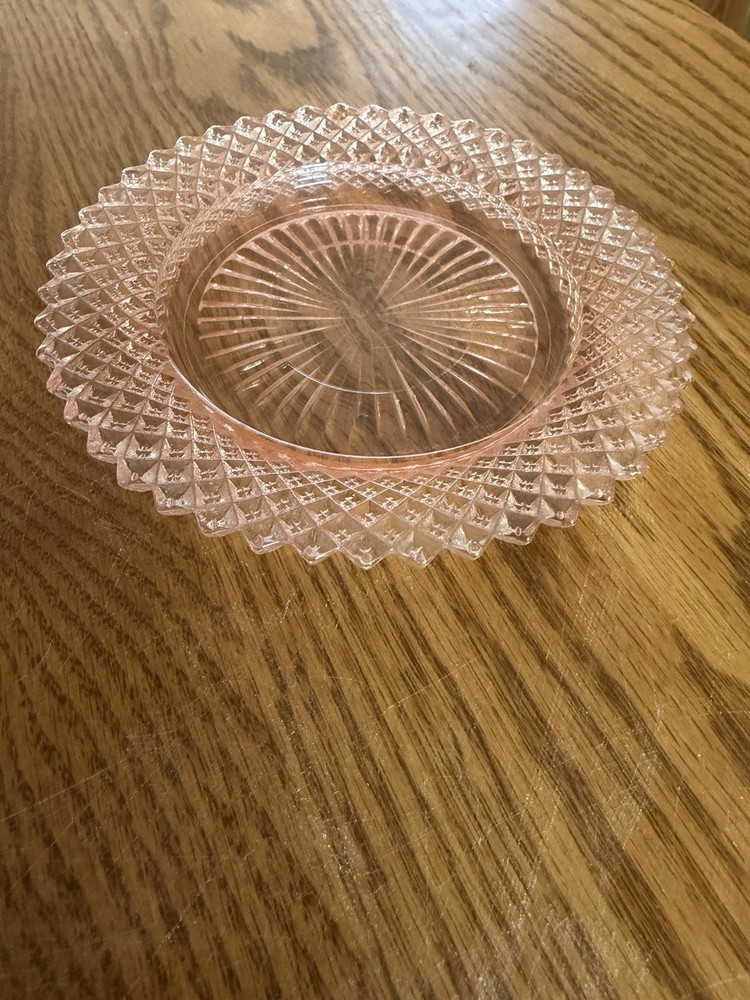 Anchor Hocking, Pink Pressed Depression Glass Diamond Pattern, Bread Plate,