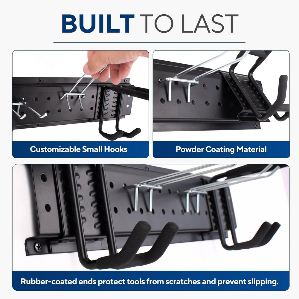 Sturdy Wall-Mount Garden Tool Organizer Rack with Multi-Hook Storage System