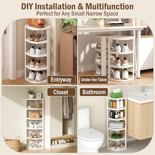 5 Tier Vertical Shoe Rack, Stackable Narrow Shoe Rack Organizer for Entryway