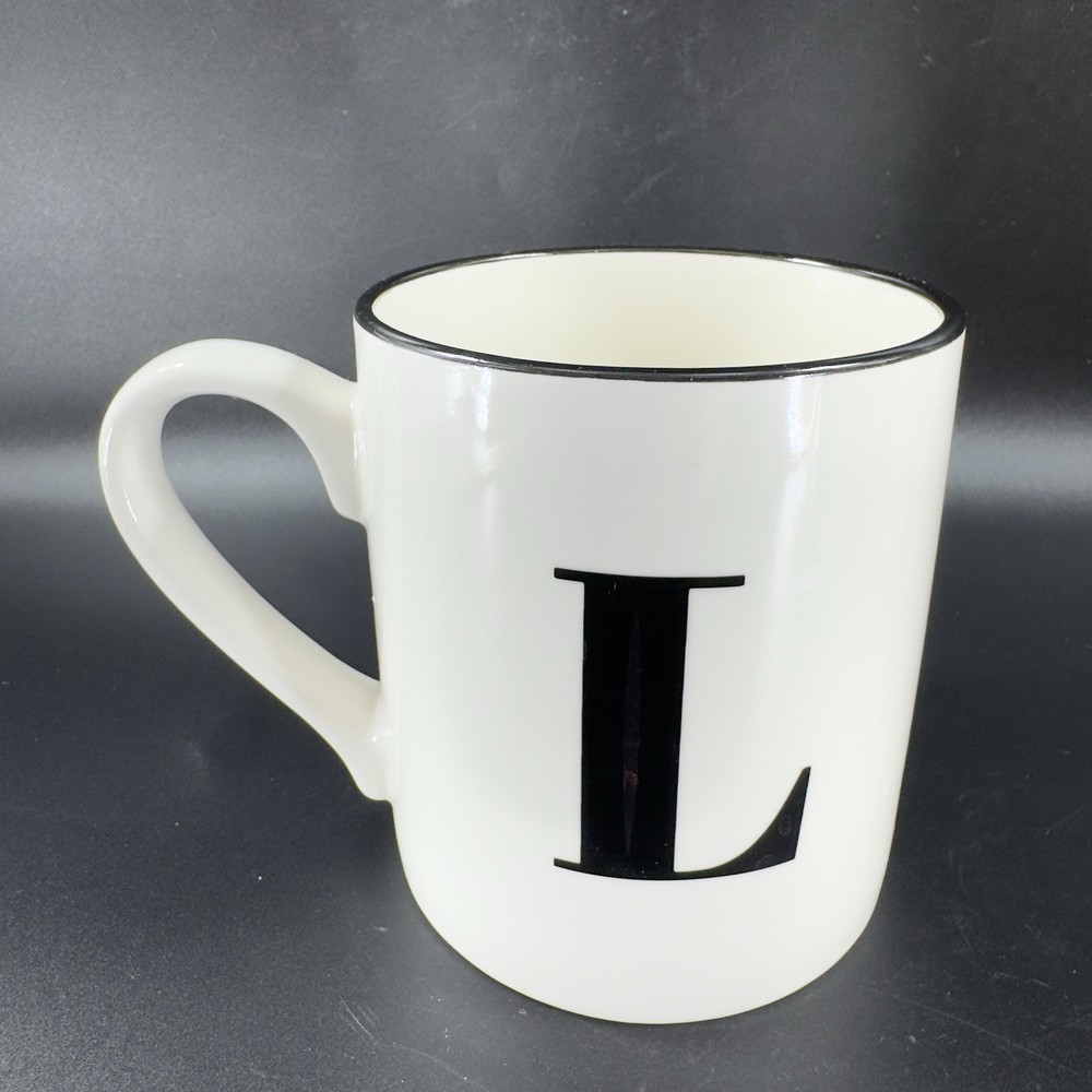 Threshold Monogram Initial L Coffee Mug Cup Ceramic White Black Black Lines 16oz