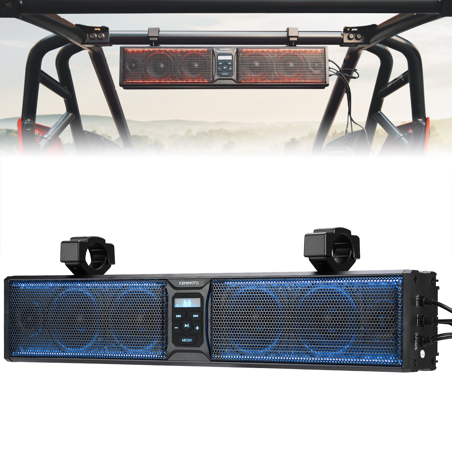 KEMIMOTO 26'' RGB UTV Sound Bar Bluetooth Speaker System for Polaris RZR Can Am