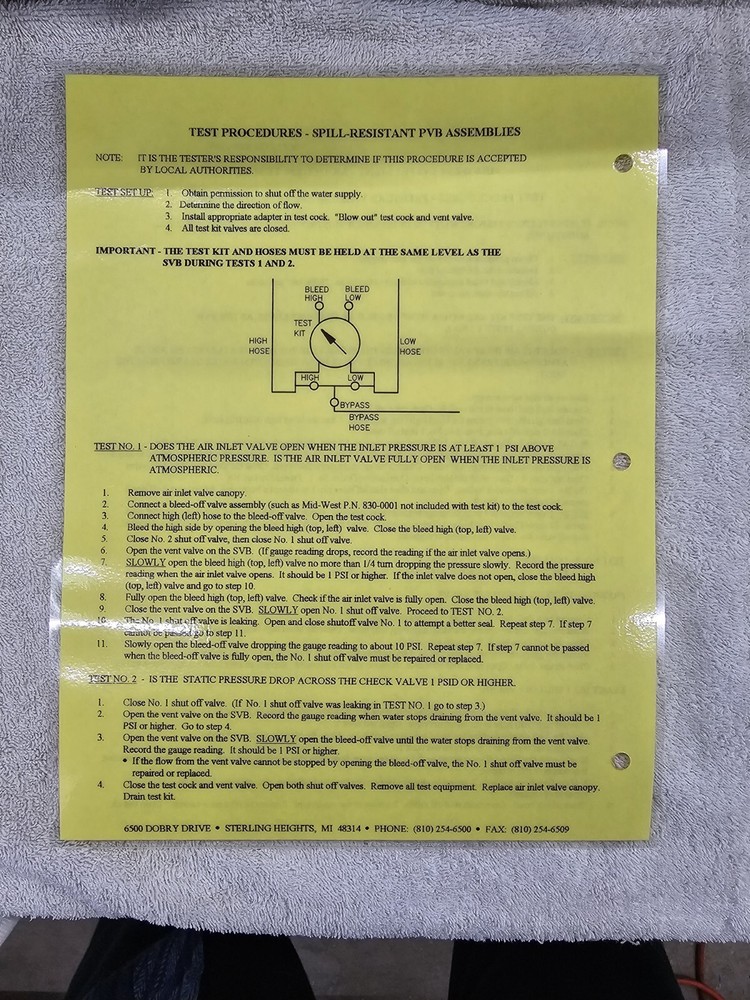 Mid-West Backflow Preventer Test Kit Model 830