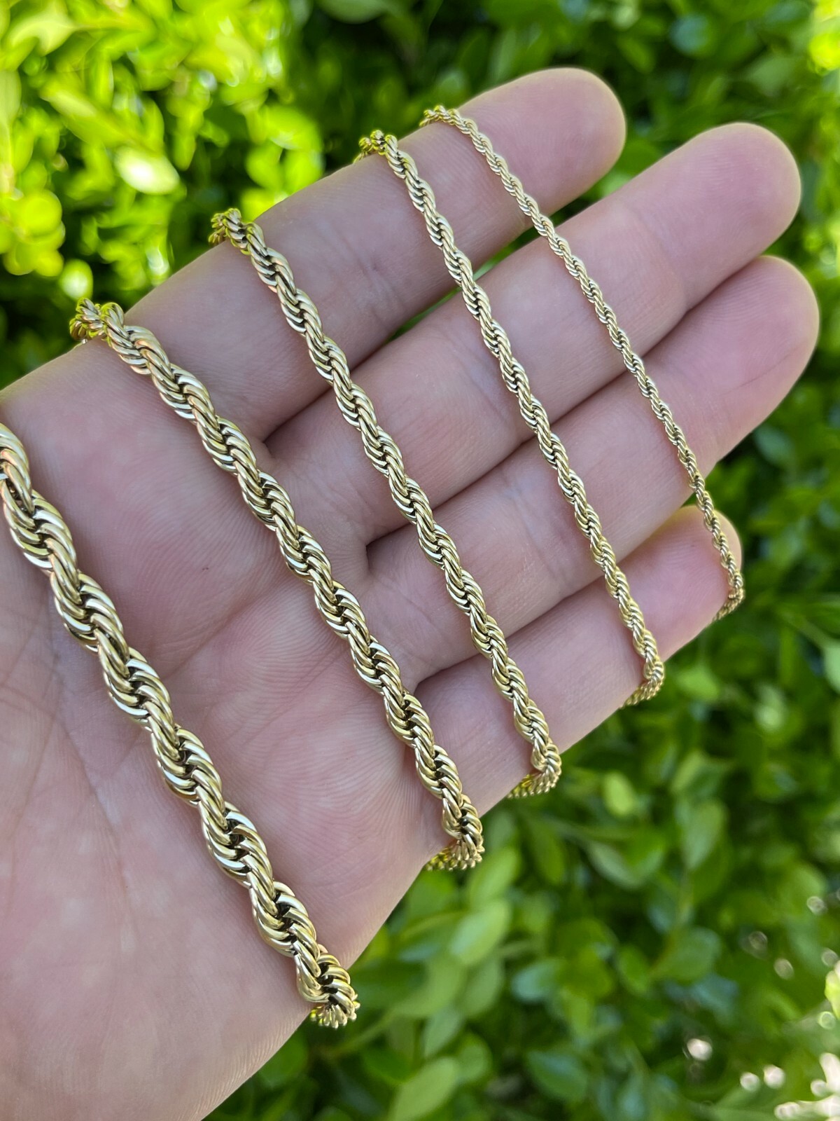 Men's Real Rope Chain Necklace 14k Gold Plated Stainless Steel - 2mm-6mm 18-30"