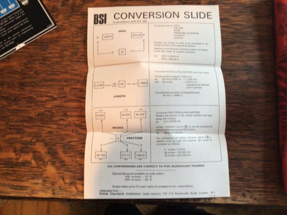 BSI Conversion Slide British Standards Institution In Case With Instructions