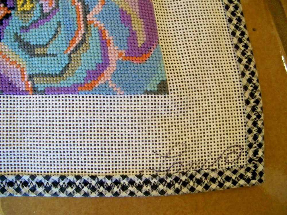 LANI #410 NEEDLEPOINT CANVAS SUCCULENT COLLAGE 16" SQ 75% COMPLETED