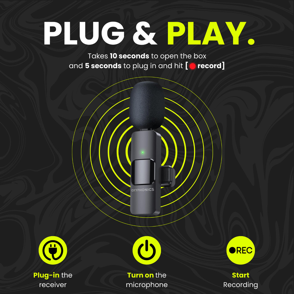 Oxyphonics - 3 in 1 Wireless Lavalier Microphone System for iPhone & Android