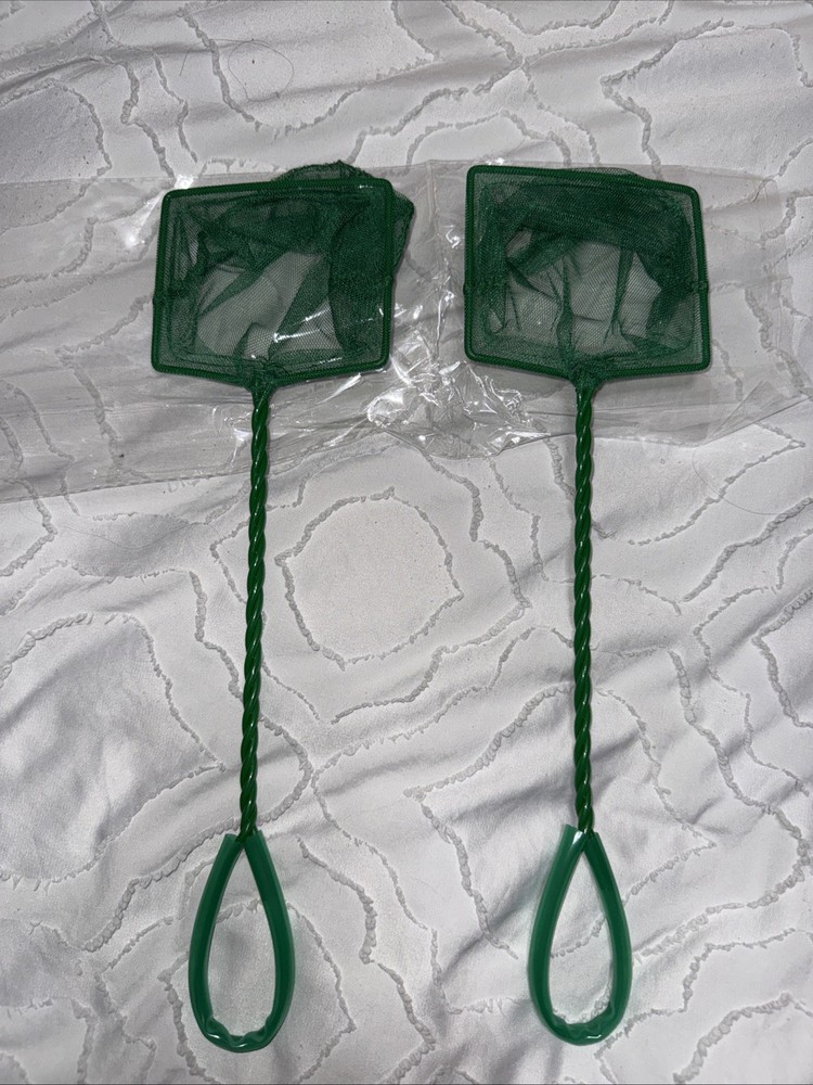 2 Pack Aquarium Fish Nets,Small Mesh Fish Catch Nets with Plastic Handle Green