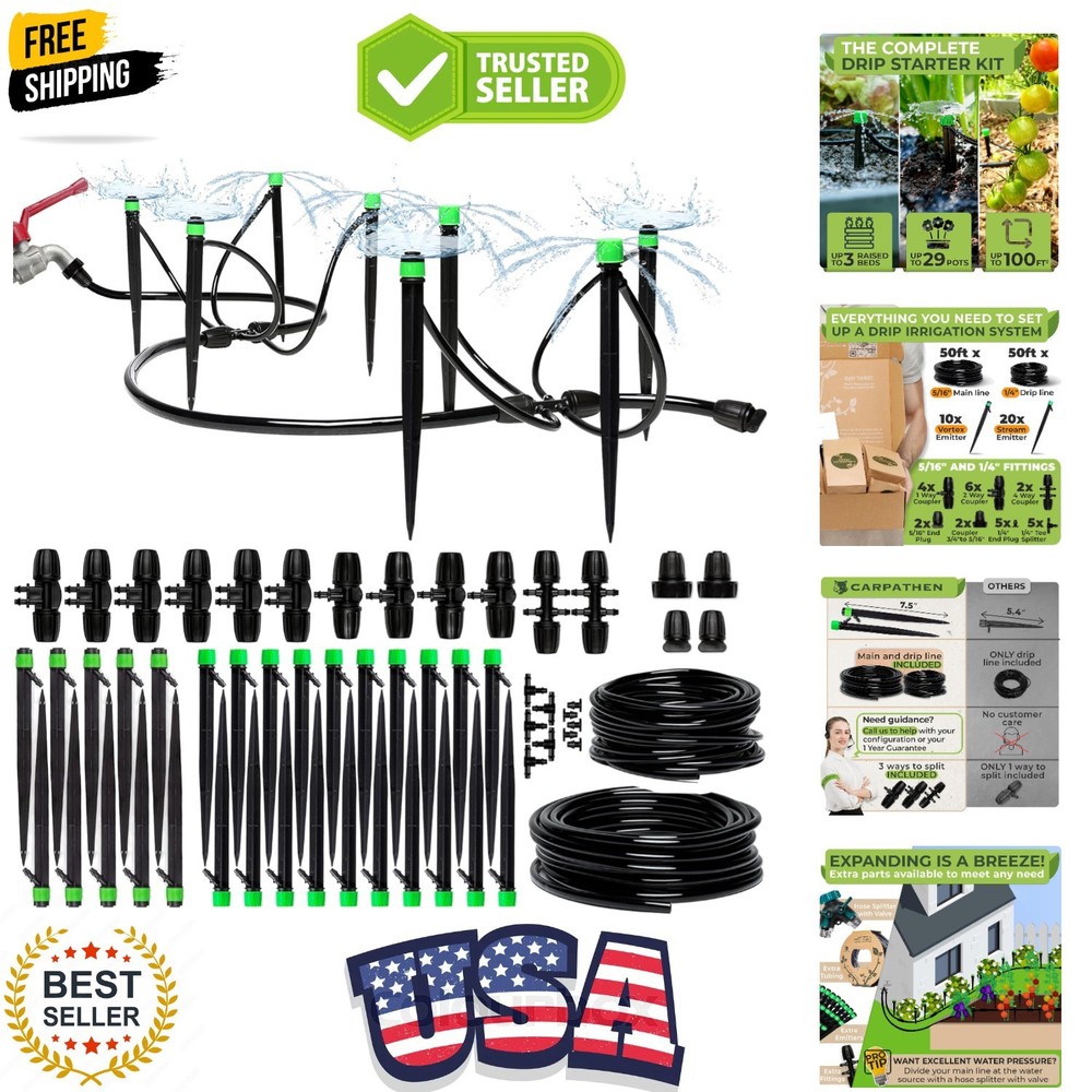 Drip Irrigation System Kit - Complete  Garden Watering System with Adjustable...