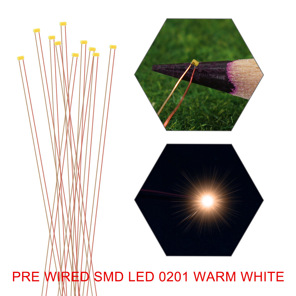 10pcs Pre-wired SMD LED 0201 Warm White micro Copper Wire LED Lights C0201WM