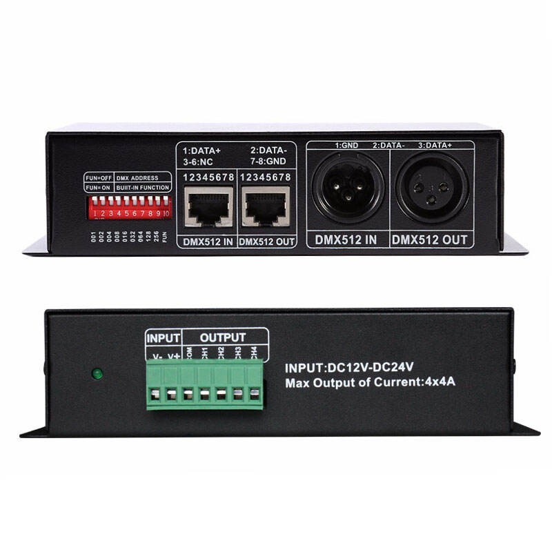 DMX 512 4CH x 8A Decoder LED Controller 4 Channel Driver RGBW LED Tape DC12V 24V