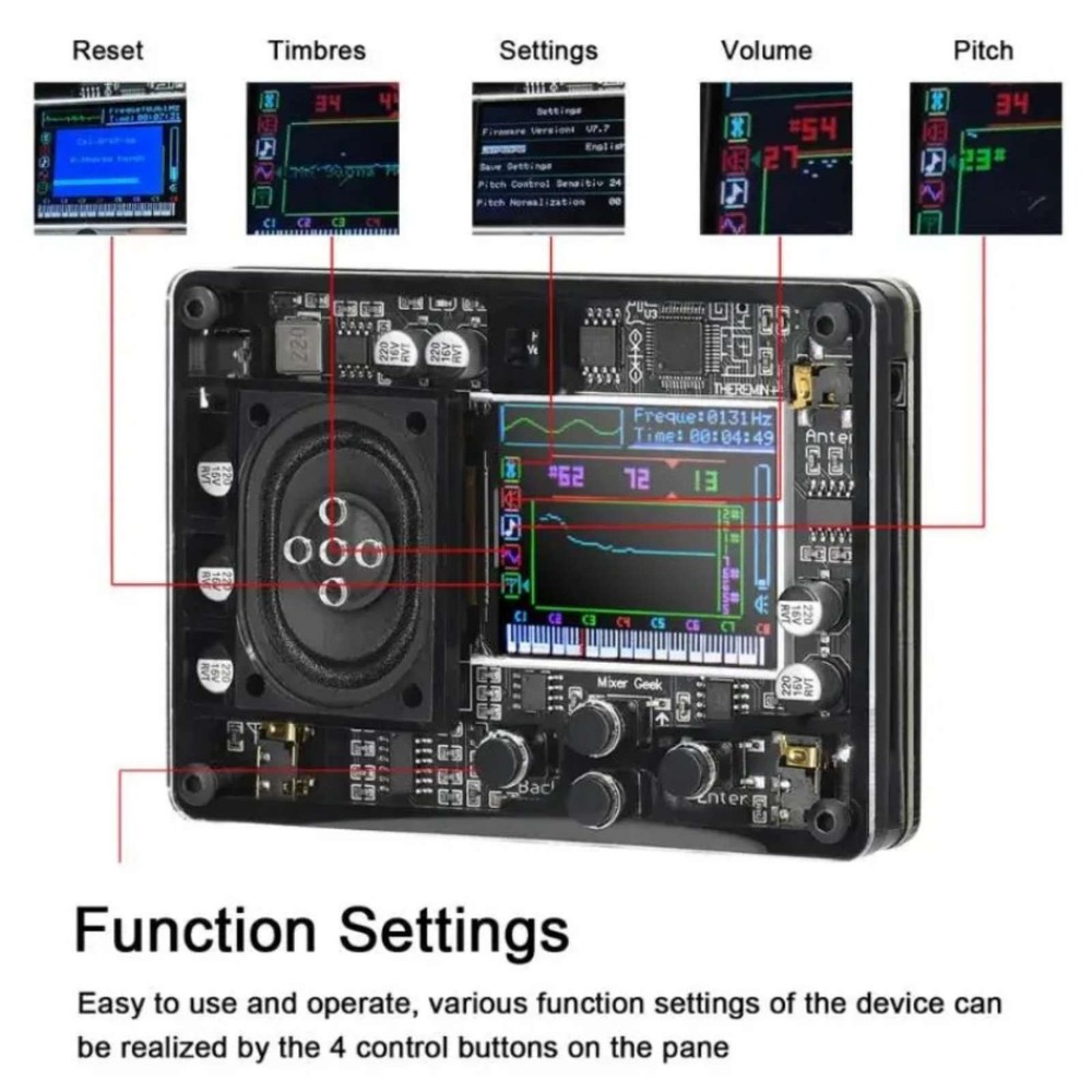 Type-C Mini Theremin Musical Electronic Creative Instrument With Screen Display