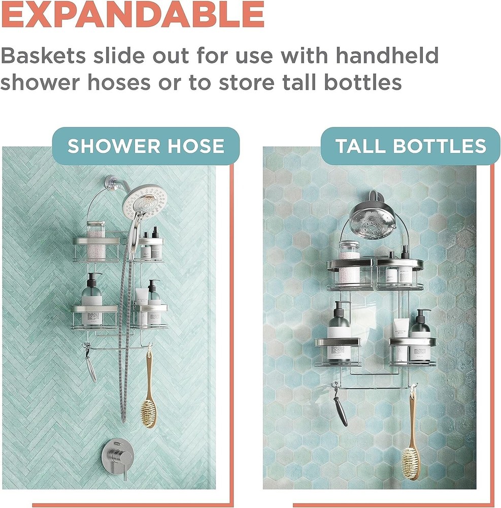 Stainless Steel Hanging Shower Caddy - Expandable, Rust Resistant - 4 Baskets