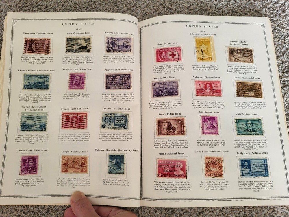 Scott USA stamp album 1973 softcover plus 8 blocks of 4 and randoms