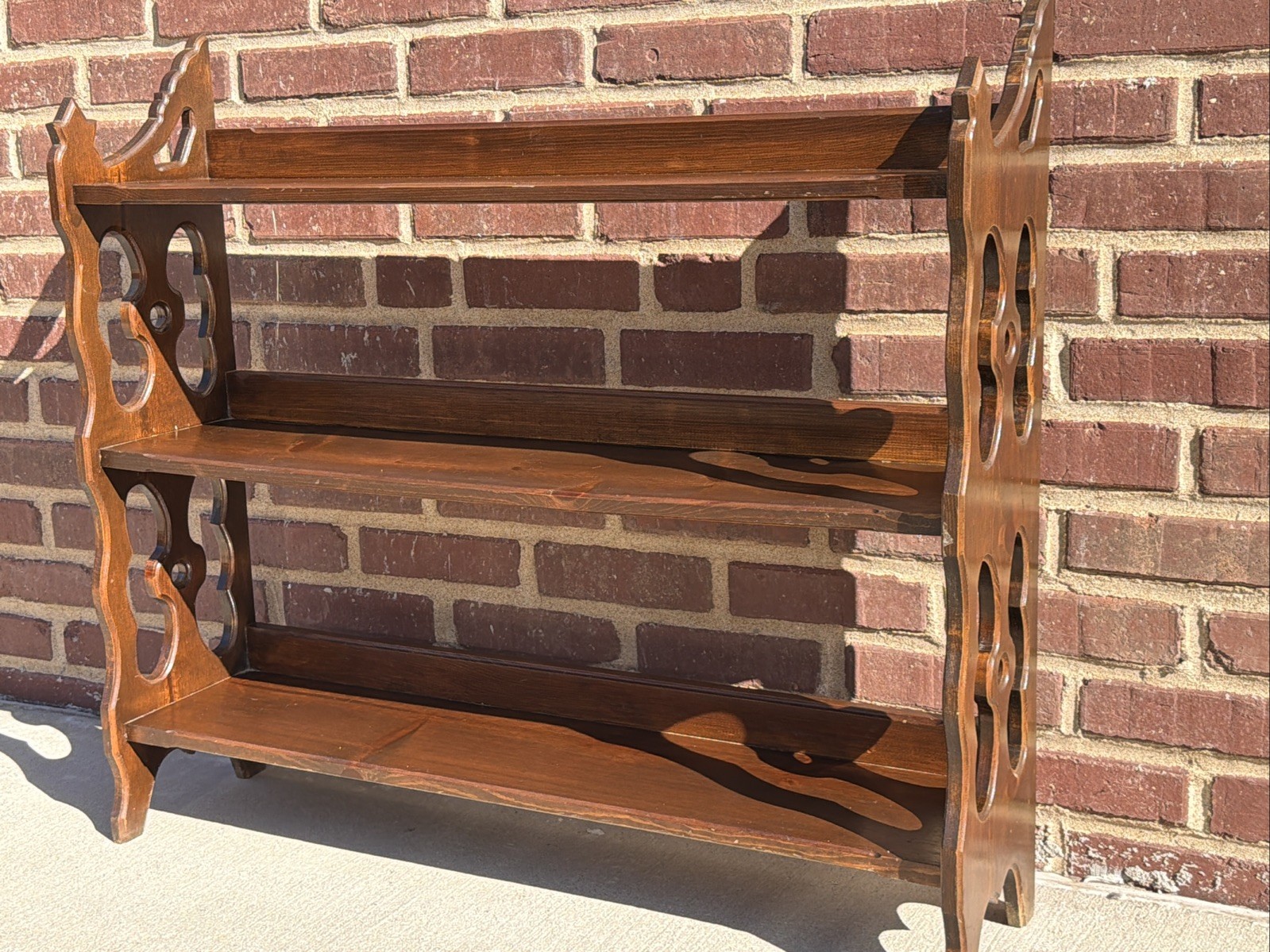 Antique 3 Shelf Wood Bookshelf, Victorian    37”L 33.5”H 9”D