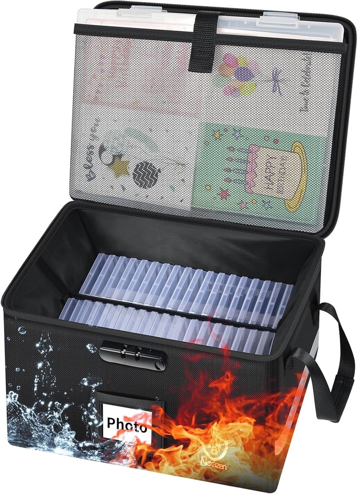 Fireproof and Waterproof Photo Storage Box with Lock for Valuables and Documents