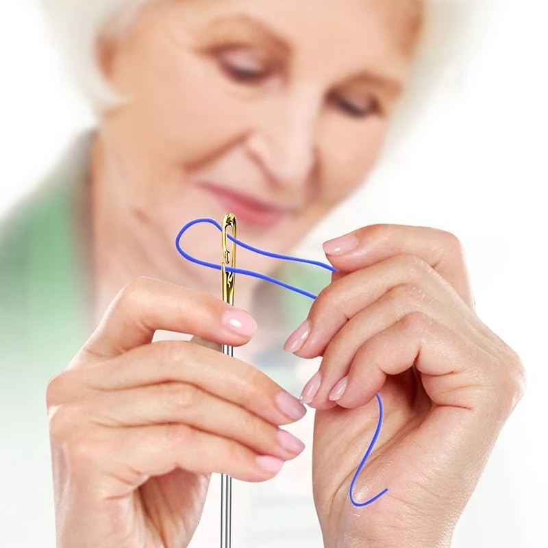 12Pcs Silver Sewing Needles with Brown Storage Box Hand Stitching Tool Kits