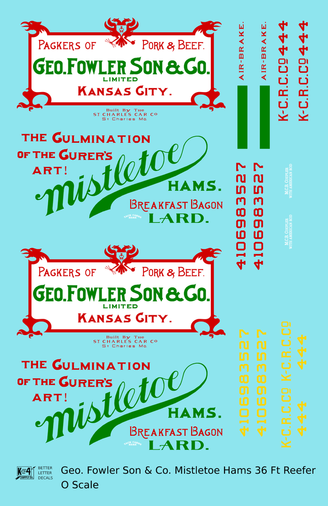 K4 O Scale Decals Mistletoe Hams 36 Ft Billboard Reefer