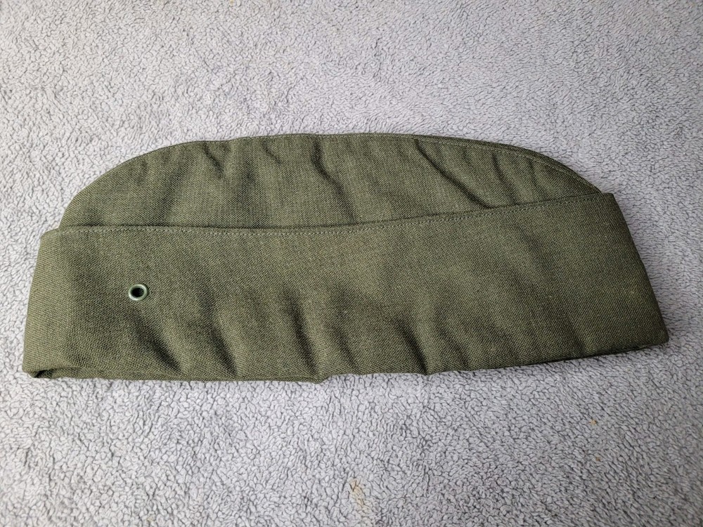 Vintage US Military Garrison Envelope Cap Green Polyester Wool Rank Patch