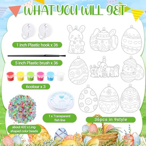 36 Sets Easter Crafts Kit Suncatchers DIY Easter Egg Window Hanging Ornaments