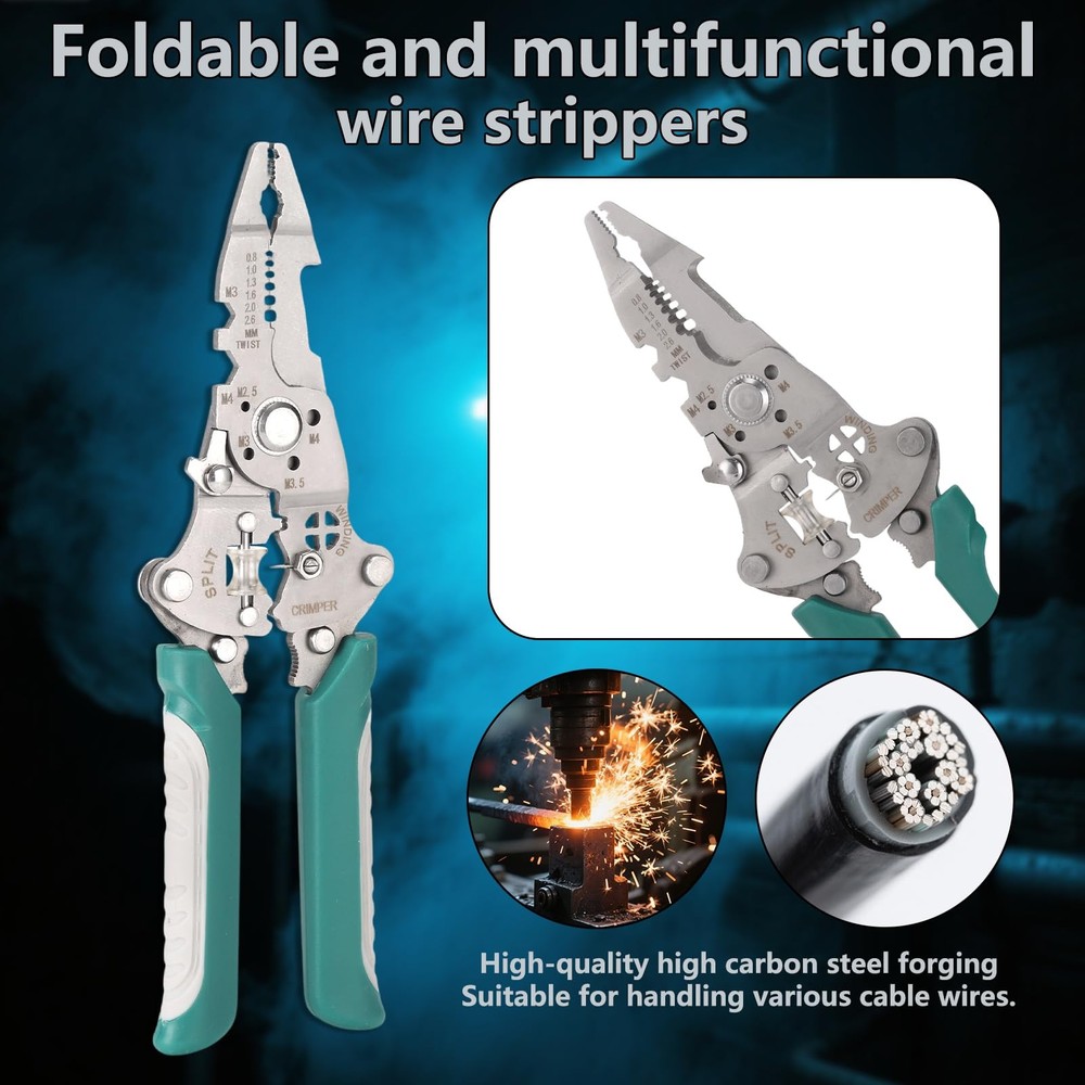 SYNFLUX 8-in-1 Electrician Pliers, Multifunction Wire Stripper Tool with Blue