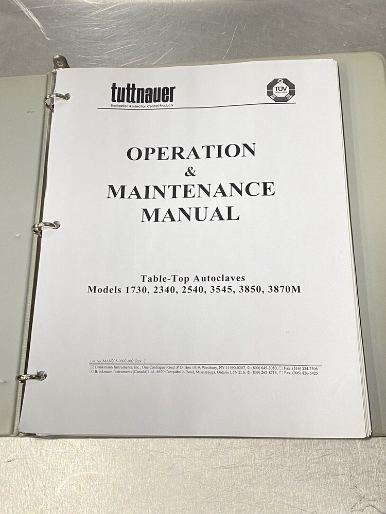 Tuttnauer Table Top Autoclaves - User Guide / Manual /Instruction Book