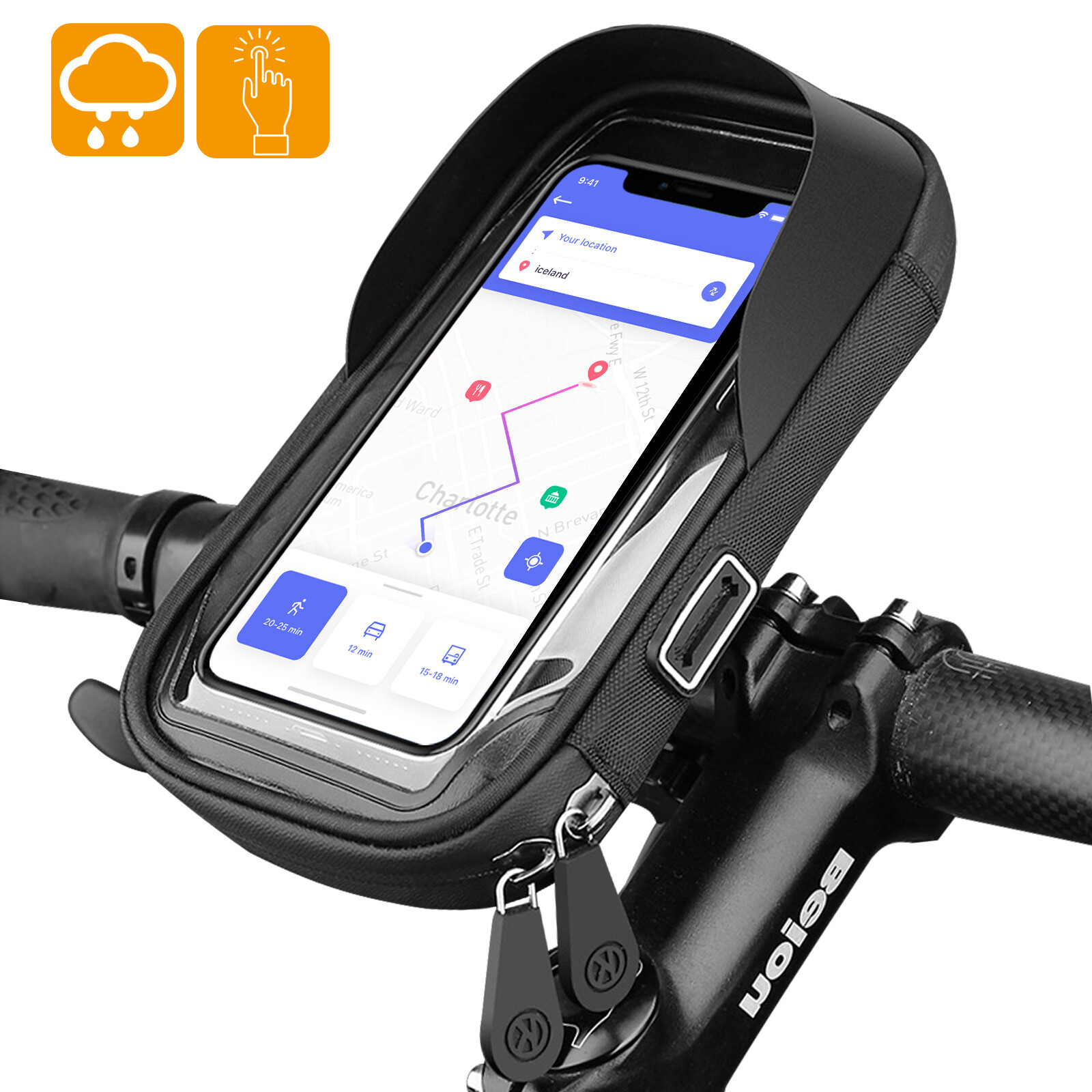 Motorcycle Bicycle Front Tube Phone Holder Case 360° MTB Phone Waterproof Bag