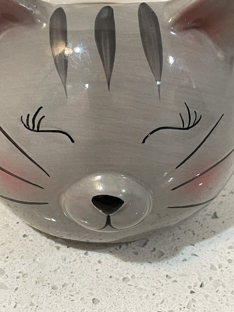 Gray Cat Sweet Eyes Planter Storage Ceramic